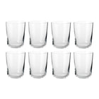 Set of eight clear cylindrical water glasses in minimalist Scandinavian design by Frederik Bagger.