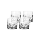 Set of four clear crystal glasses with faceted diamond pattern, Scandinavian minimal design by Frederik Bagger.